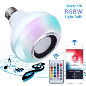 E27 LED RGBW Wireless bluetooth Speaker Bulb Light Music Play   Remote Smart LED Bulbs AC85-260V