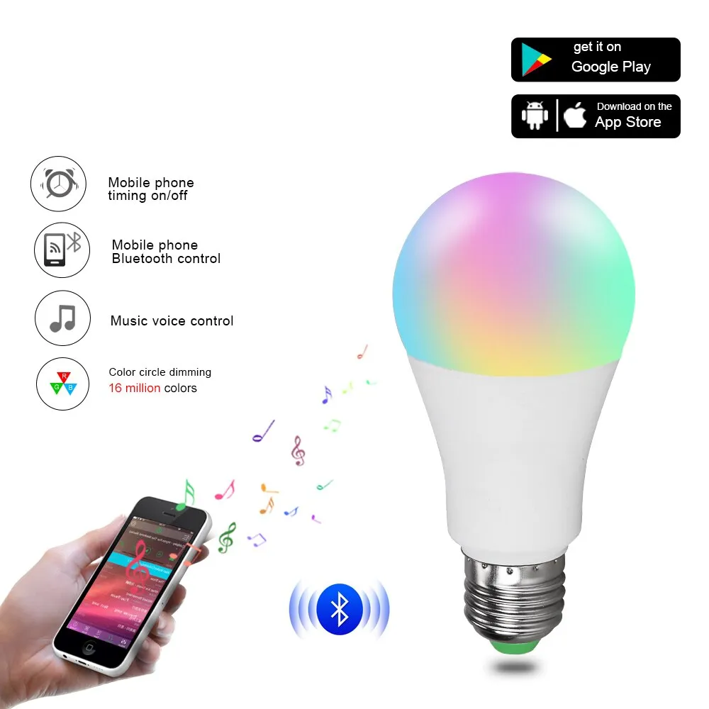 EeeToo RGB Bluetooth Smart LED Bulb E27 15W/20W APP Music Voice Control Smart Lighting Lamp Multiple Colors LED Light for Home