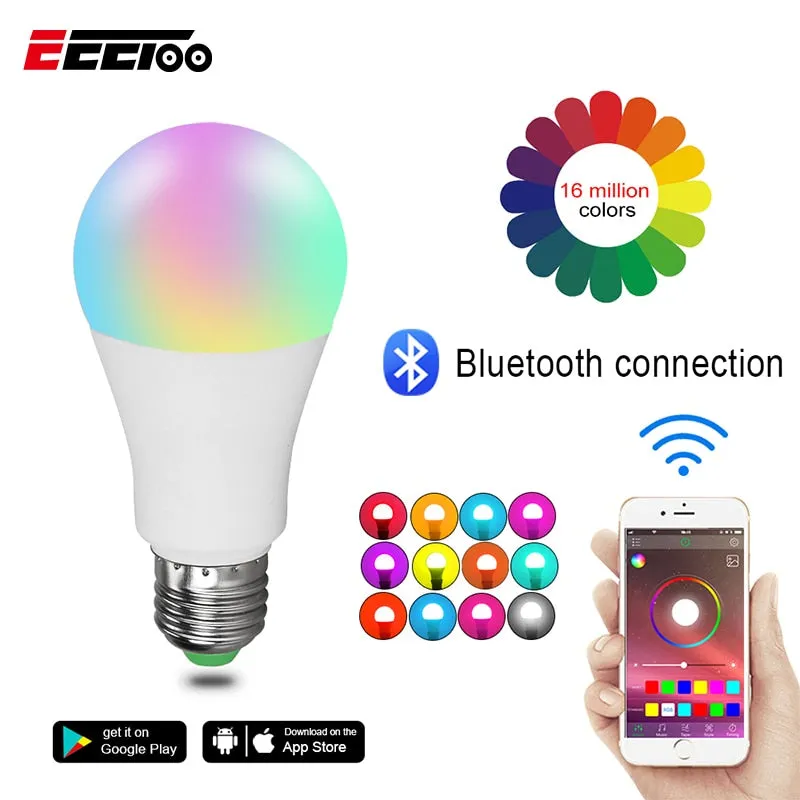 EeeToo RGB Bluetooth Smart LED Bulb E27 15W/20W APP Music Voice Control Smart Lighting Lamp Multiple Colors LED Light for Home