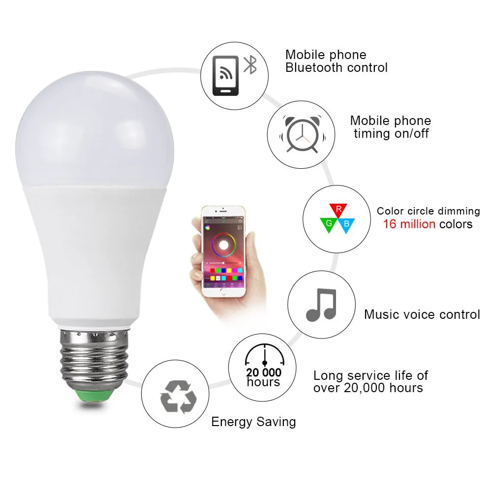 EeeToo RGB Bluetooth Smart LED Bulb E27 15W/20W APP Music Voice Control Smart Lighting Lamp Multiple Colors LED Light for Home