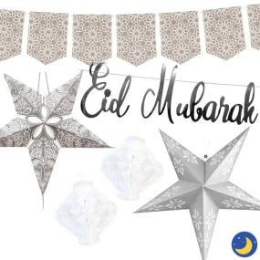 Eid Mubarak Decoration Bundle - Silver & White