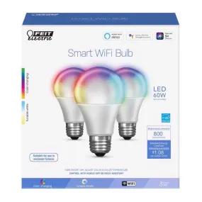 Feit Smart Home A19 E26 (Medium) Smart-Enabled LED Bulb Color Changing 60 Watt Equivalence 3 pk