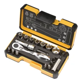 Felo 62059 XS 18 Inch Pocket Sized Socket Set 3/16" to 1/2" with Phillips, Slot, Square Bits