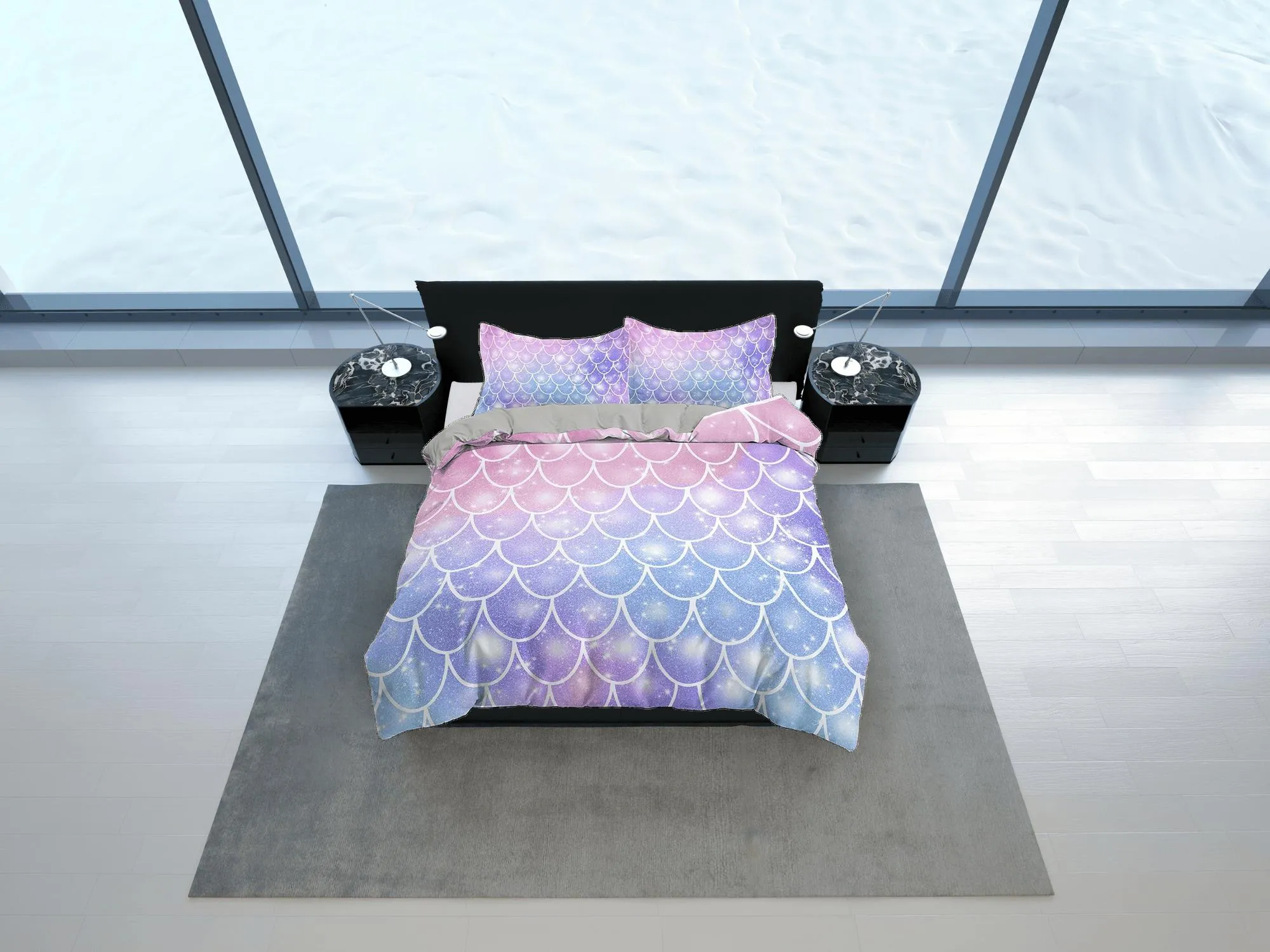 Fish Scales Mermaid Kids Purple Pink Duvet Cover Set, Toddler Bedding, Kids Bedroom, Cute Bedding, Duvet King Queen Full Twin Single