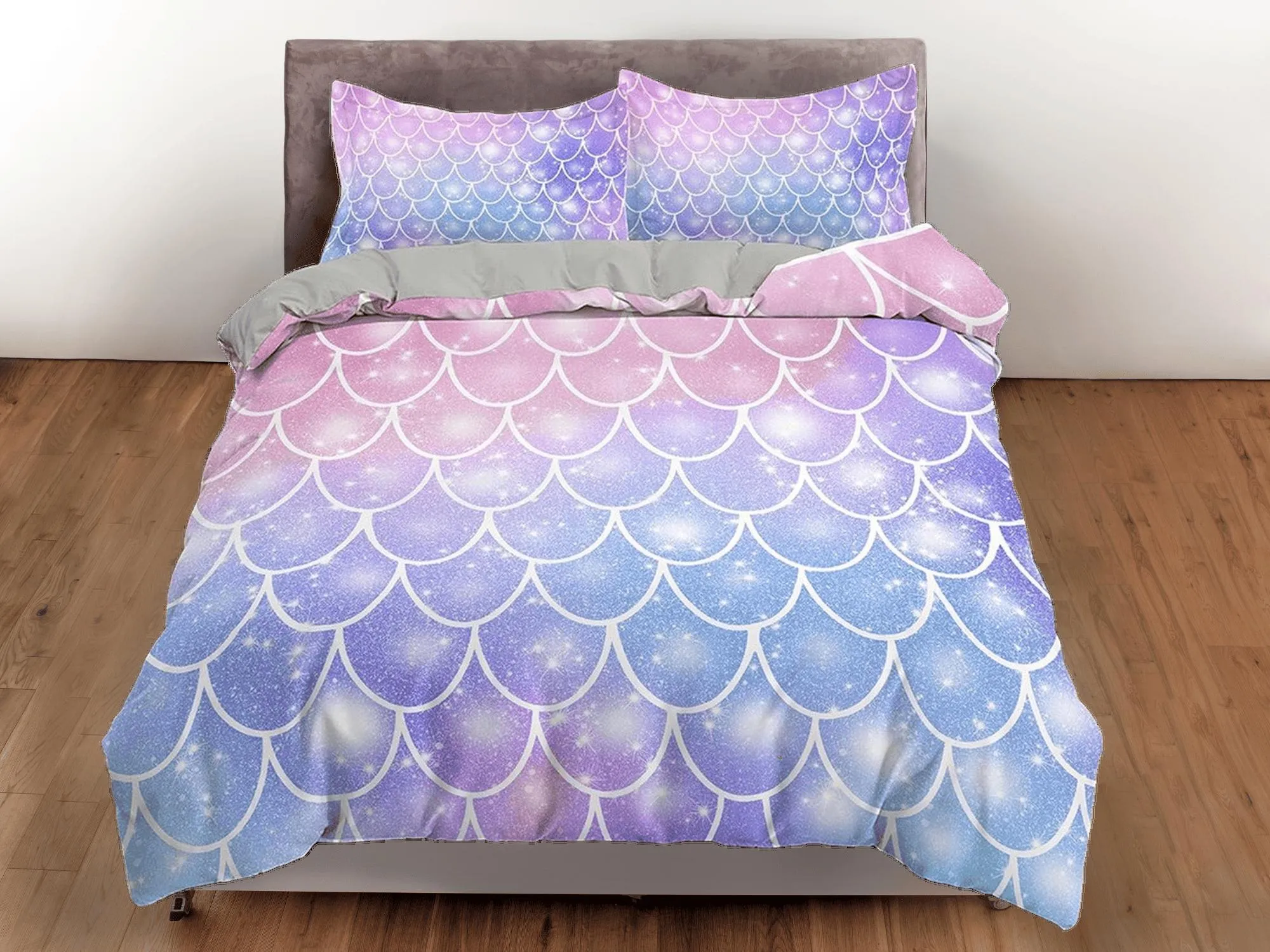 Fish Scales Mermaid Kids Purple Pink Duvet Cover Set, Toddler Bedding, Kids Bedroom, Cute Bedding, Duvet King Queen Full Twin Single