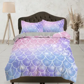 Fish Scales Mermaid Kids Purple Pink Duvet Cover Set, Toddler Bedding, Kids Bedroom, Cute Bedding, Duvet King Queen Full Twin Single