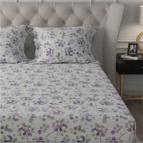 Fitted King Size Cotton Bedsheet - Fall Trees Purple