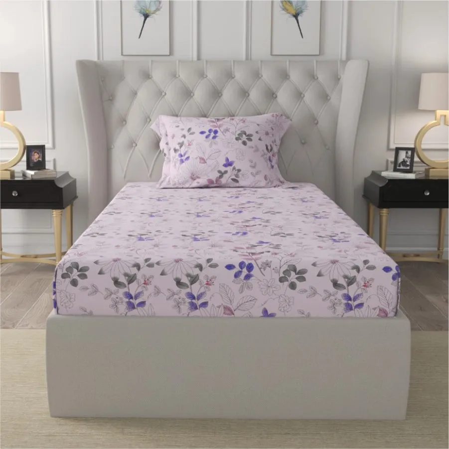 Fitted King Size Cotton Bedsheet - Gardenplant Purple Pink