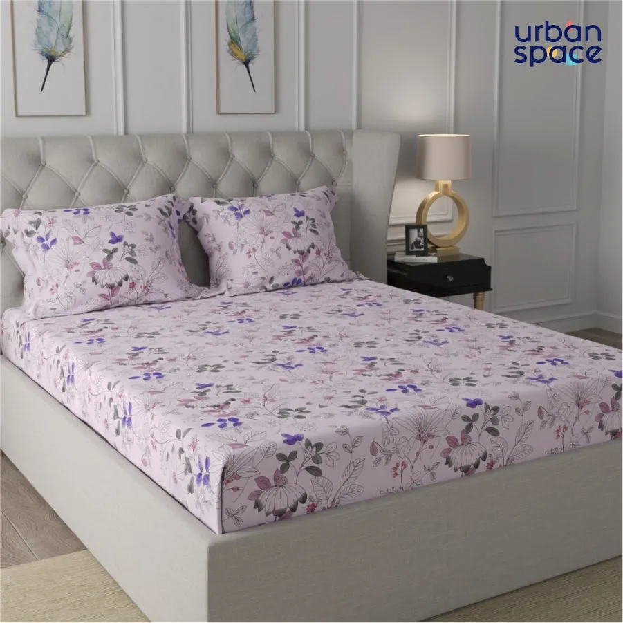 Fitted King Size Cotton Bedsheet - Gardenplant Purple Pink