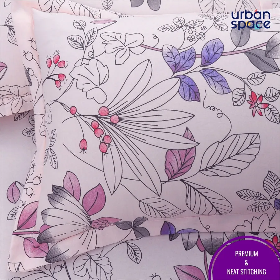 Fitted King Size Cotton Bedsheet - Gardenplant Purple Pink