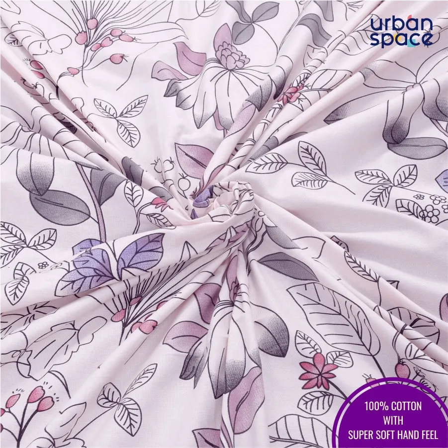 Fitted King Size Cotton Bedsheet - Gardenplant Purple Pink