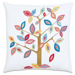 Folkloric Tree Hand-Painted 100% Linen Decorative Pillow Cover 22x22