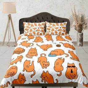 Funny Cats Duvet Cover Set Cute Bedspread Cat Dorm Bedding with Pillowcase, King Duvet Cover Full, Queen Comforter Set Bedding