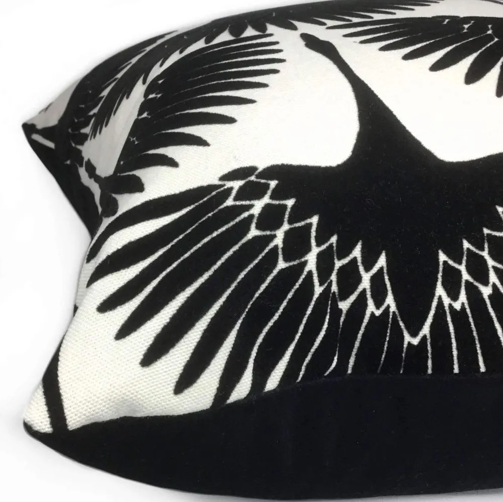 Genevieve Gorder Crane Flock Velvet Onyx Black White Pillow Cover