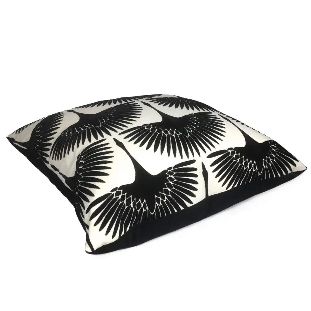 Genevieve Gorder Crane Flock Velvet Onyx Black White Pillow Cover