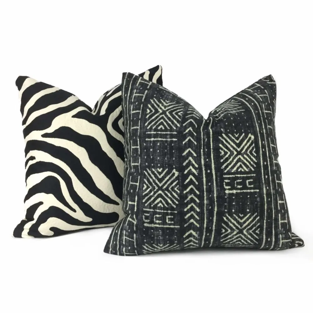 Genevieve Gorder Mali Mudcloth African Tribal Print Black Cream Pillow Cover