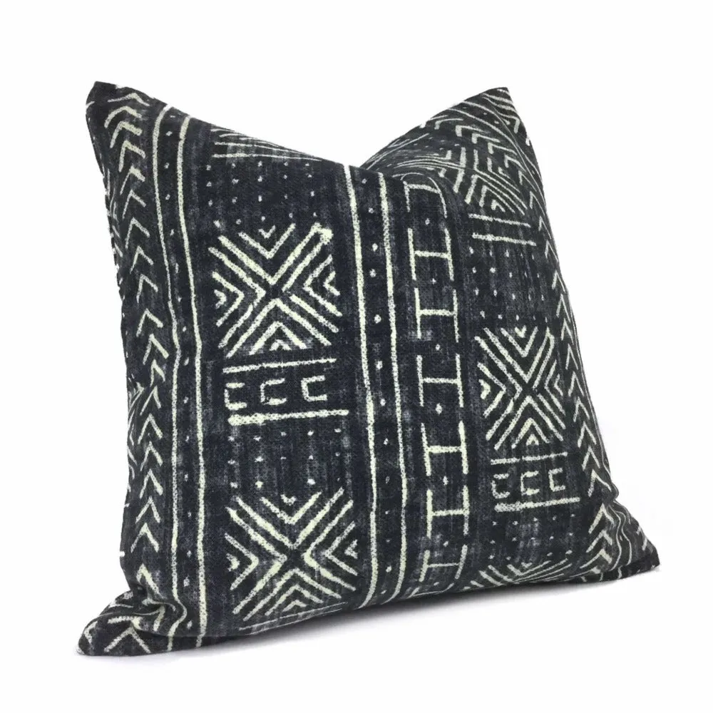 Genevieve Gorder Mali Mudcloth African Tribal Print Black Cream Pillow Cover