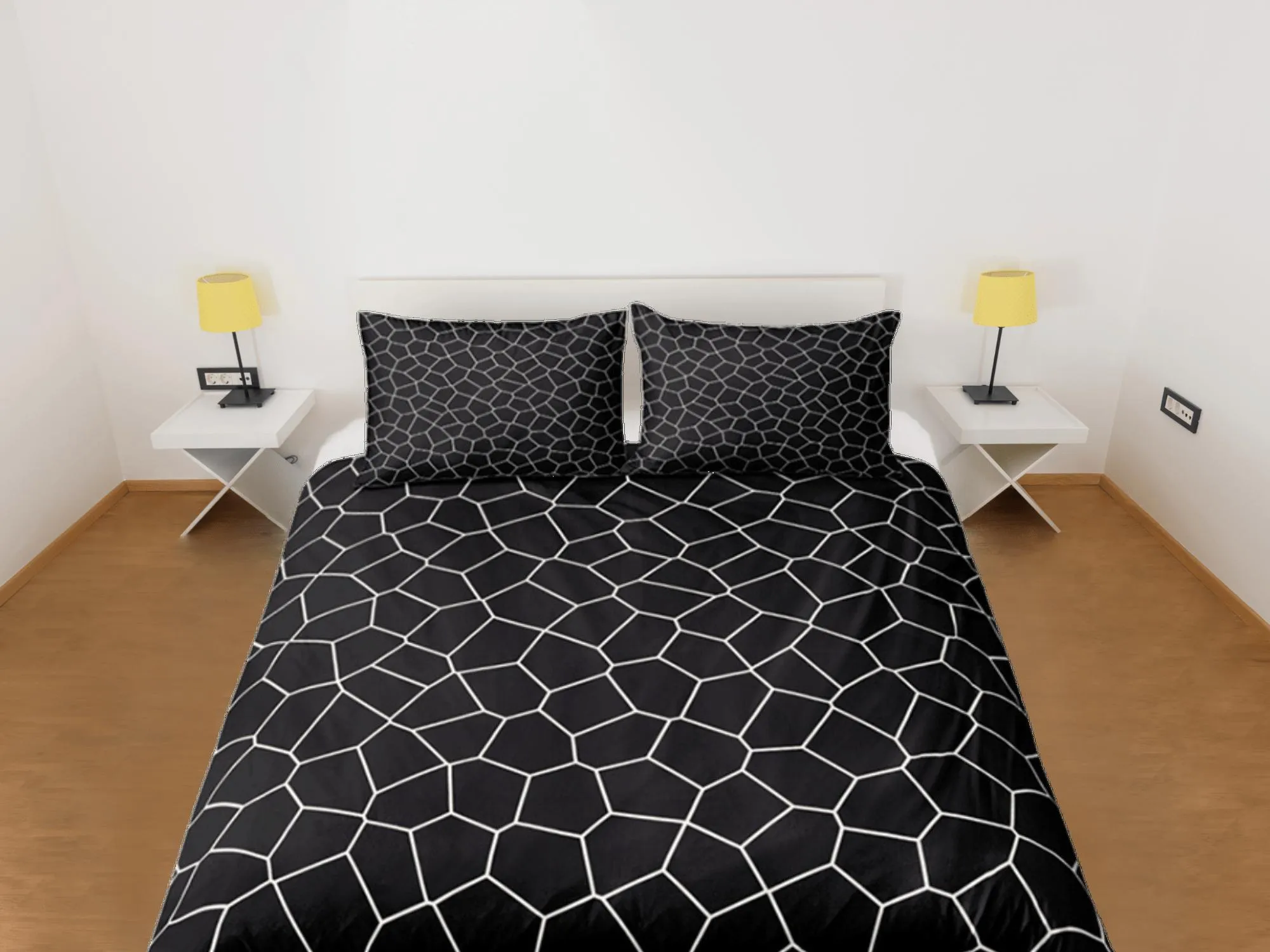 Geometric Polygon Pattern Black Duvet Cover Dorm Bedding Set Full Abstract Design Bedspread