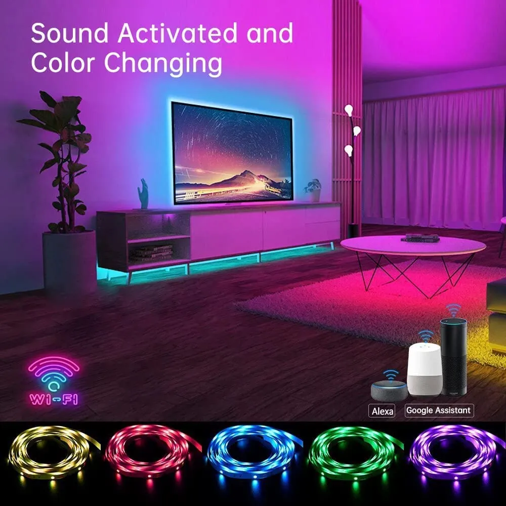 Gesto 10 Meters LED Strip Lights with Adaptor - Music Sync RGB Lights with Alexa, Google & App Operated 600 Led Waterproof Smart Light - Multicolor LED Lights for Home