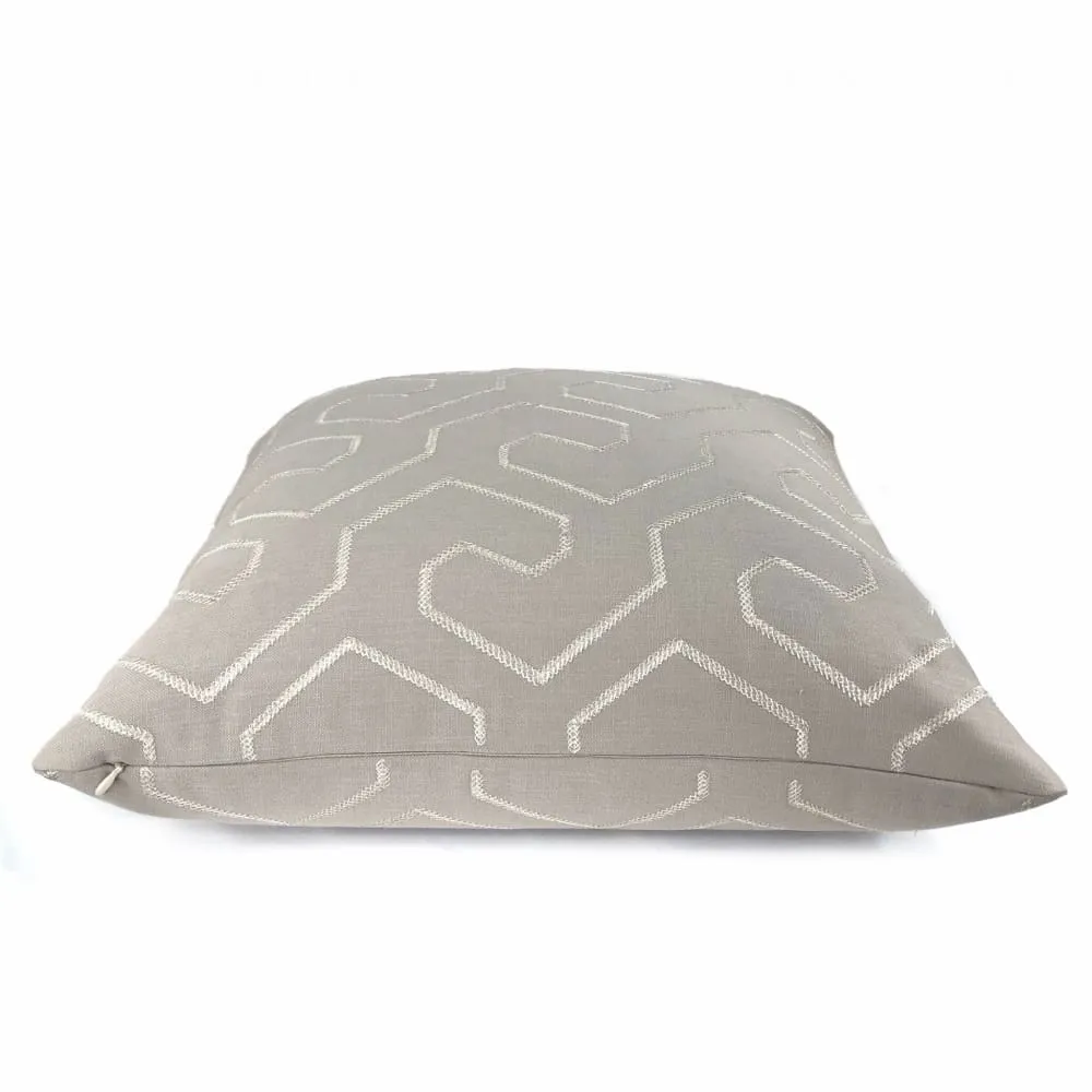 Gibson Stone & Silver Embroidered Geometric Maze Pillow Cover (Fabric by the Yard available)