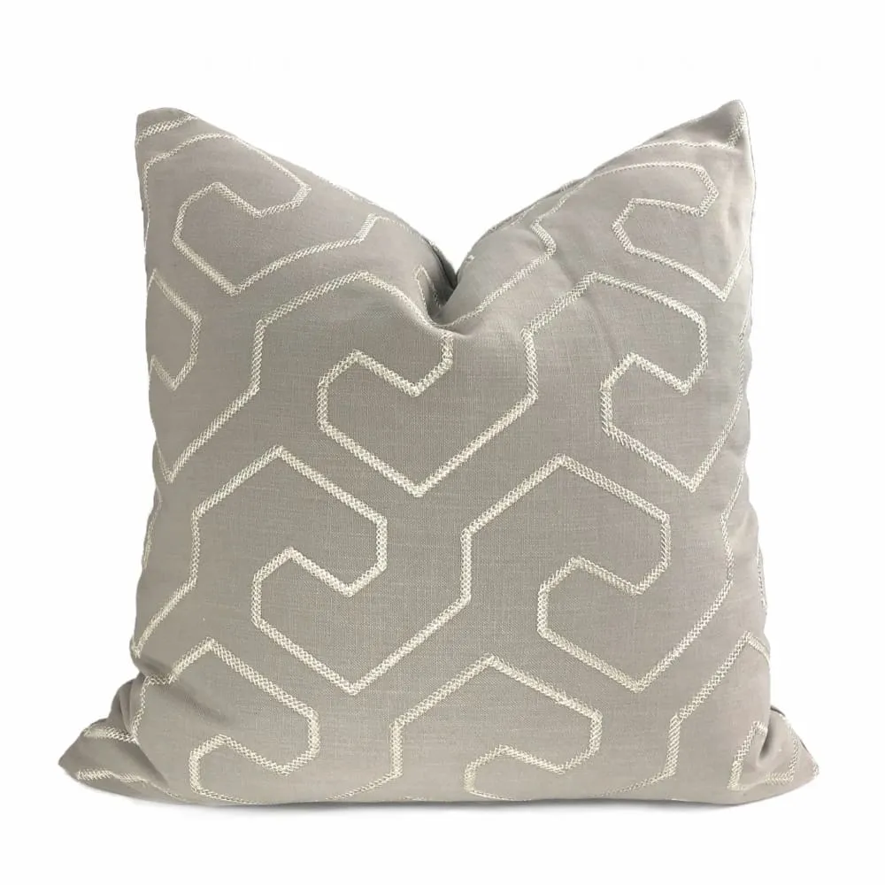 Gibson Stone & Silver Embroidered Geometric Maze Pillow Cover (Fabric by the Yard available)