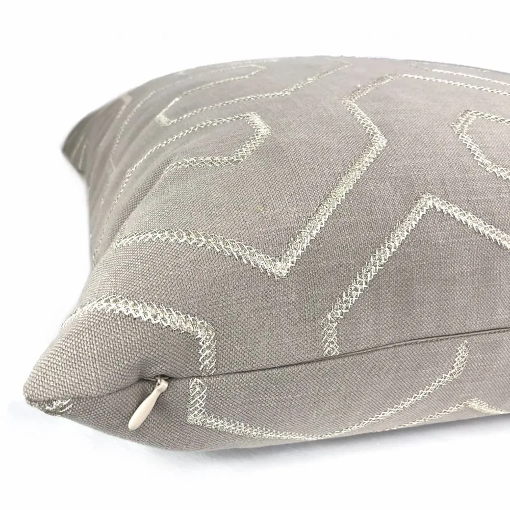 Gibson Stone & Silver Embroidered Geometric Maze Pillow Cover (Fabric by the Yard available)