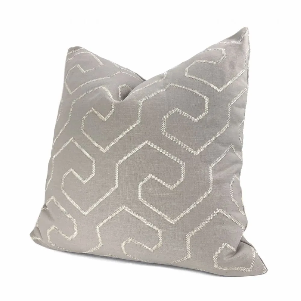 Gibson Stone & Silver Embroidered Geometric Maze Pillow Cover (Fabric by the Yard available)