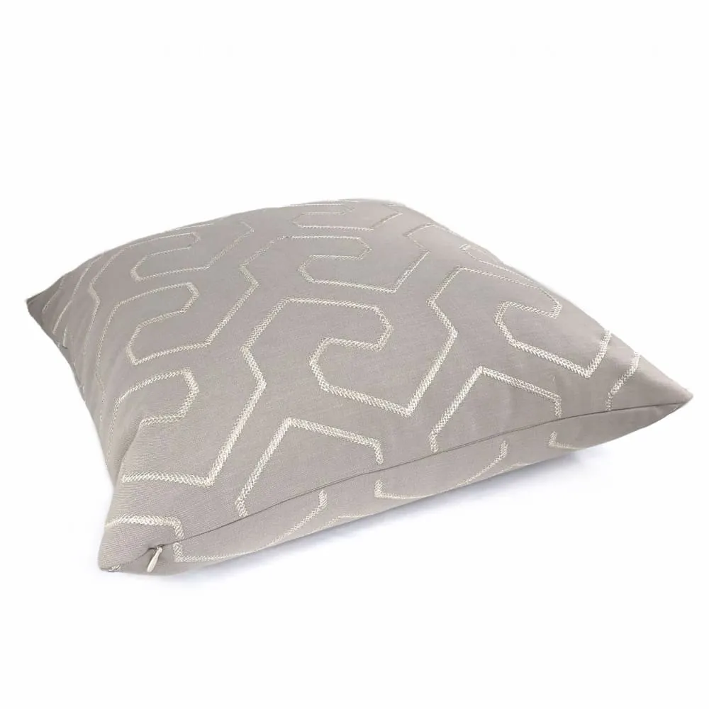 Gibson Stone & Silver Embroidered Geometric Maze Pillow Cover (Fabric by the Yard available)