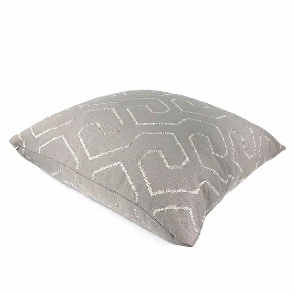 Gibson Stone & Silver Embroidered Geometric Maze Pillow Cover (Fabric by the Yard available)