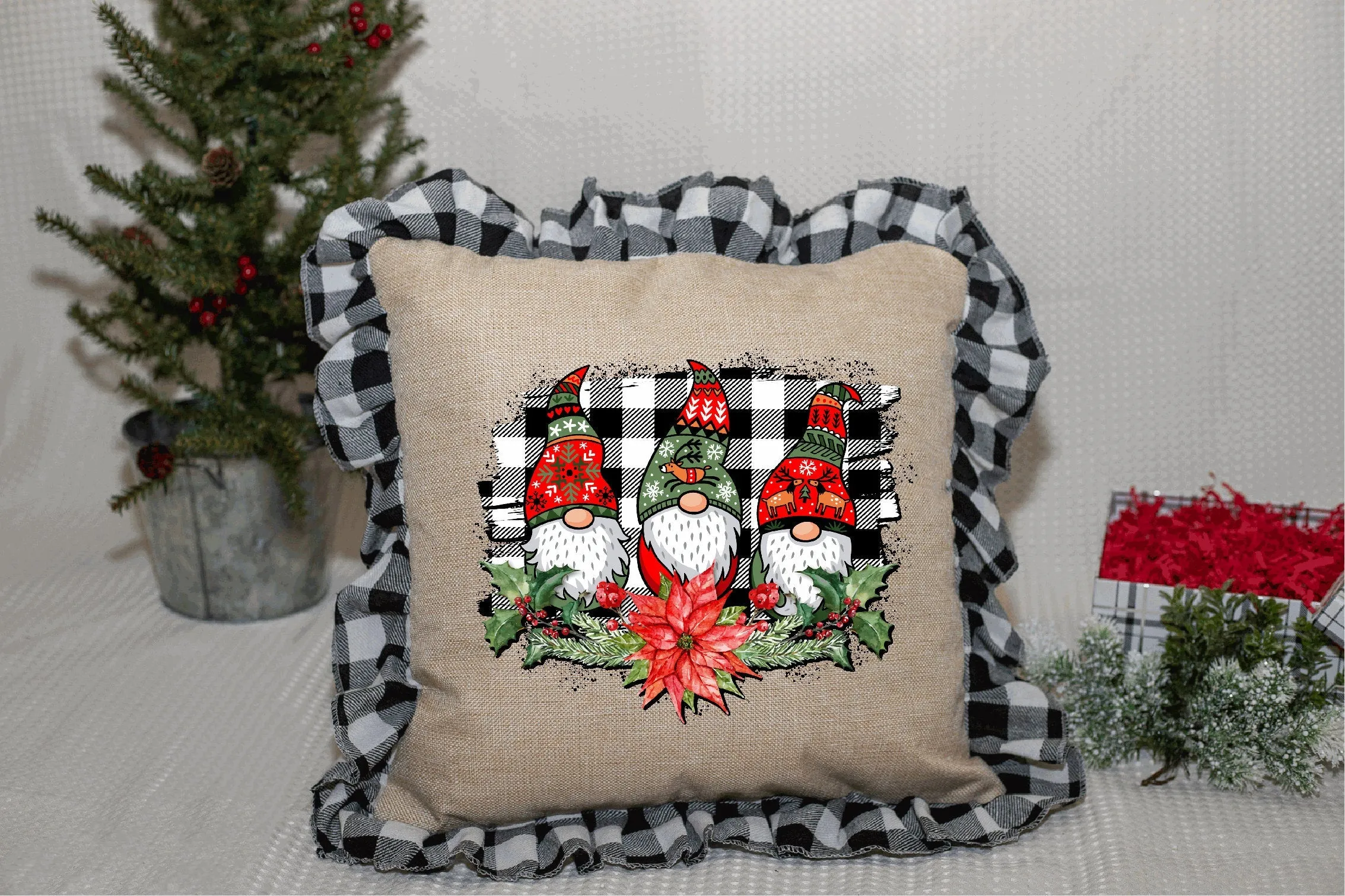 Gnome Trio Christmas Sublimation Pillow Cover