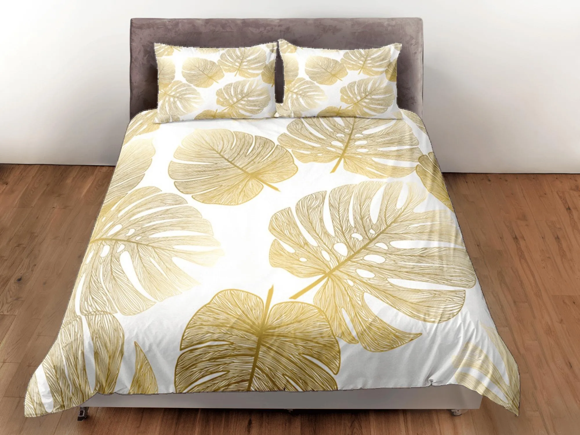 Gold Tropical Duvet Cover Set, Bedspread Dorm Bedding, Summer Bedroom