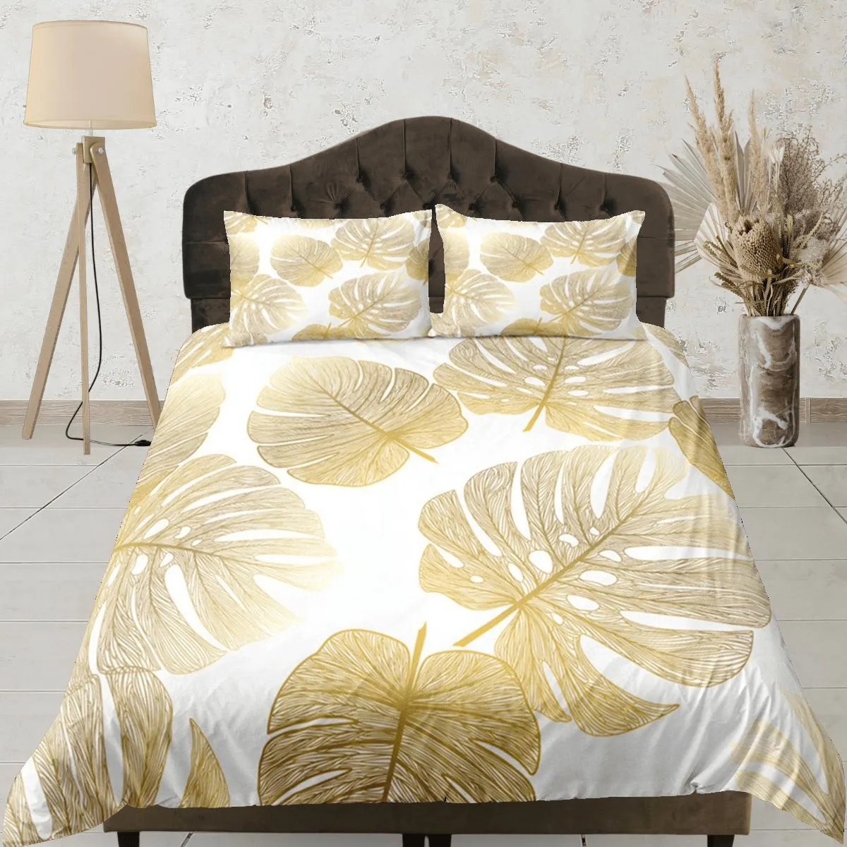 Gold Tropical Duvet Cover Set, Bedspread Dorm Bedding, Summer Bedroom