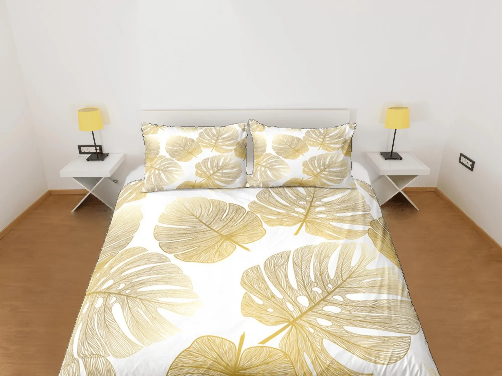 Gold Tropical Duvet Cover Set, Bedspread Dorm Bedding, Summer Bedroom