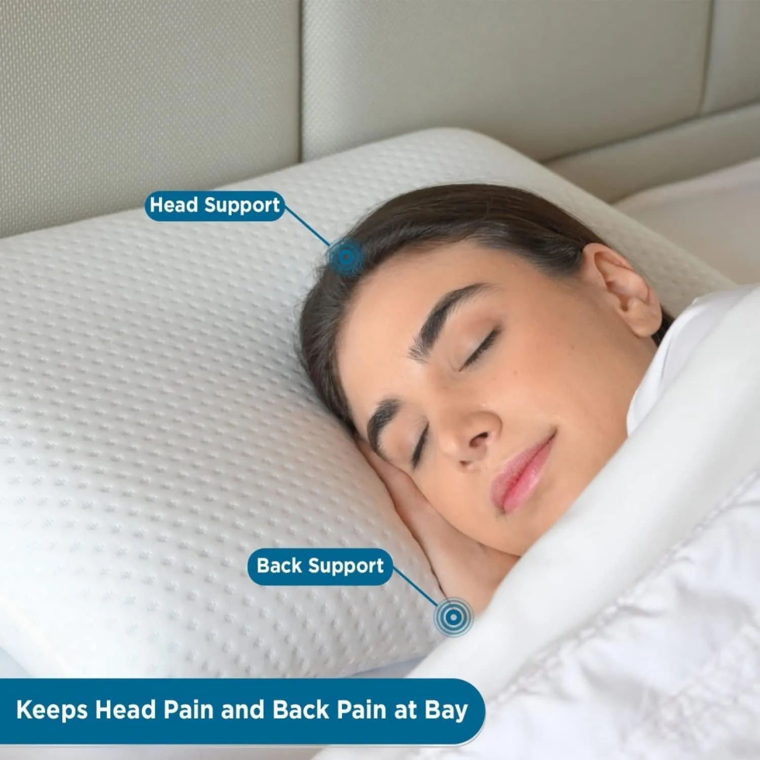 HomeHive Memory Foam Pillow Neck & Shoulder Lumbar Pain Relief Contour Cervical Super Soft & Fluffy-PO1(S_K_E_20022061_Off White)