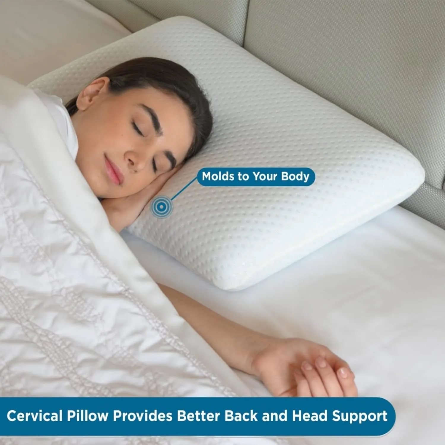 HomeHive Memory Foam Pillow Neck & Shoulder Lumbar Pain Relief Contour Cervical Super Soft & Fluffy-PO1(S_K_E_20022061_Off White)