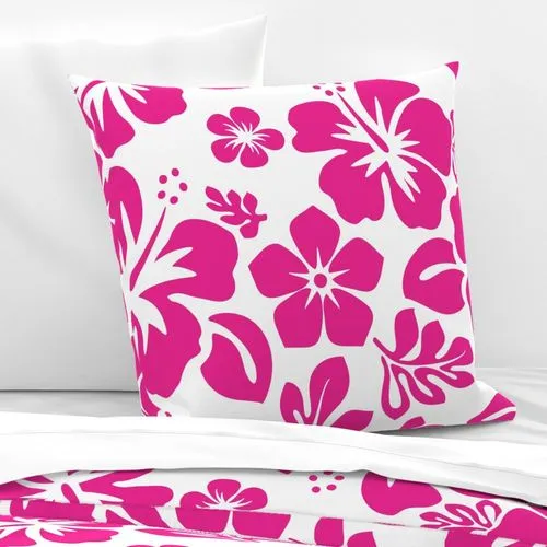 Hot Pink and White Hawaiian Hibiscus Flowers Euro Pillow Sham