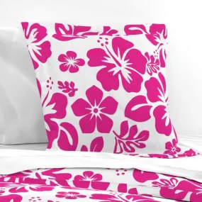 Hot Pink and White Hawaiian Hibiscus Flowers Euro Pillow Sham