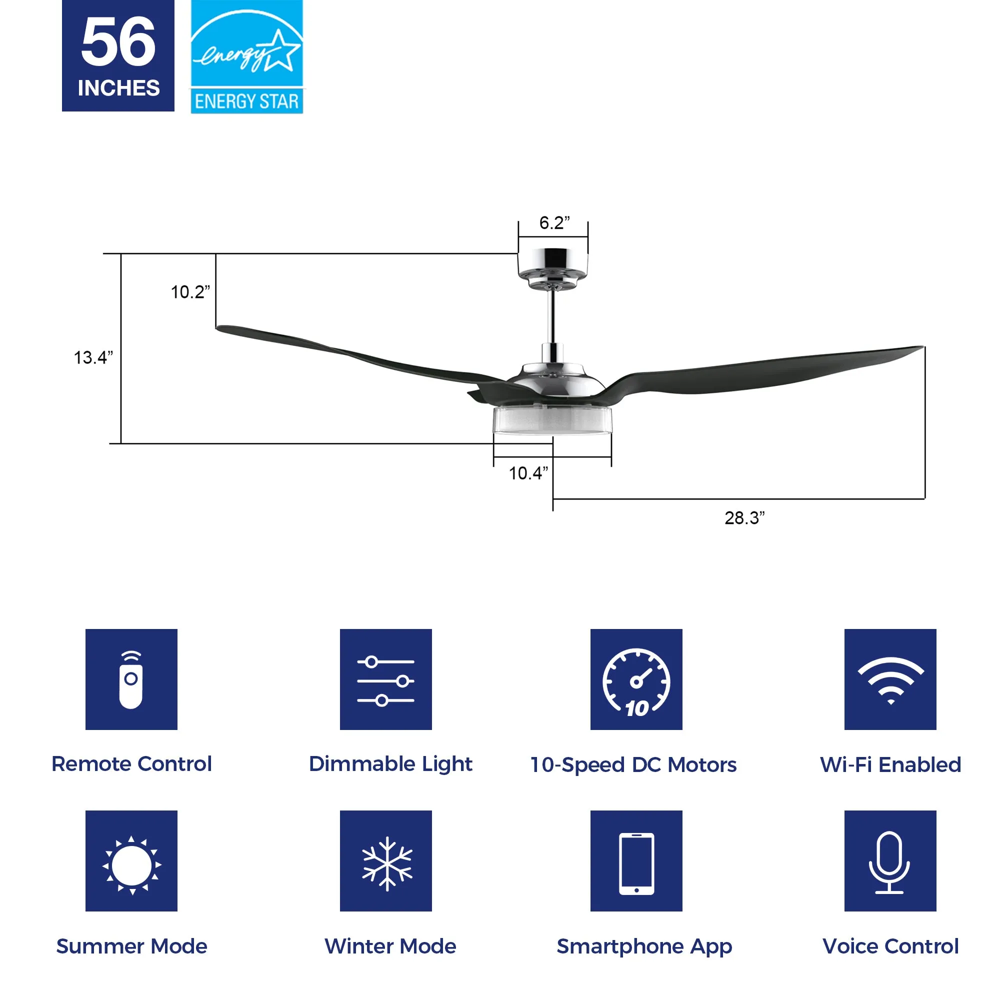 Icebreaker 56 inch Smart Ceiling Fan with LED Light and Remote