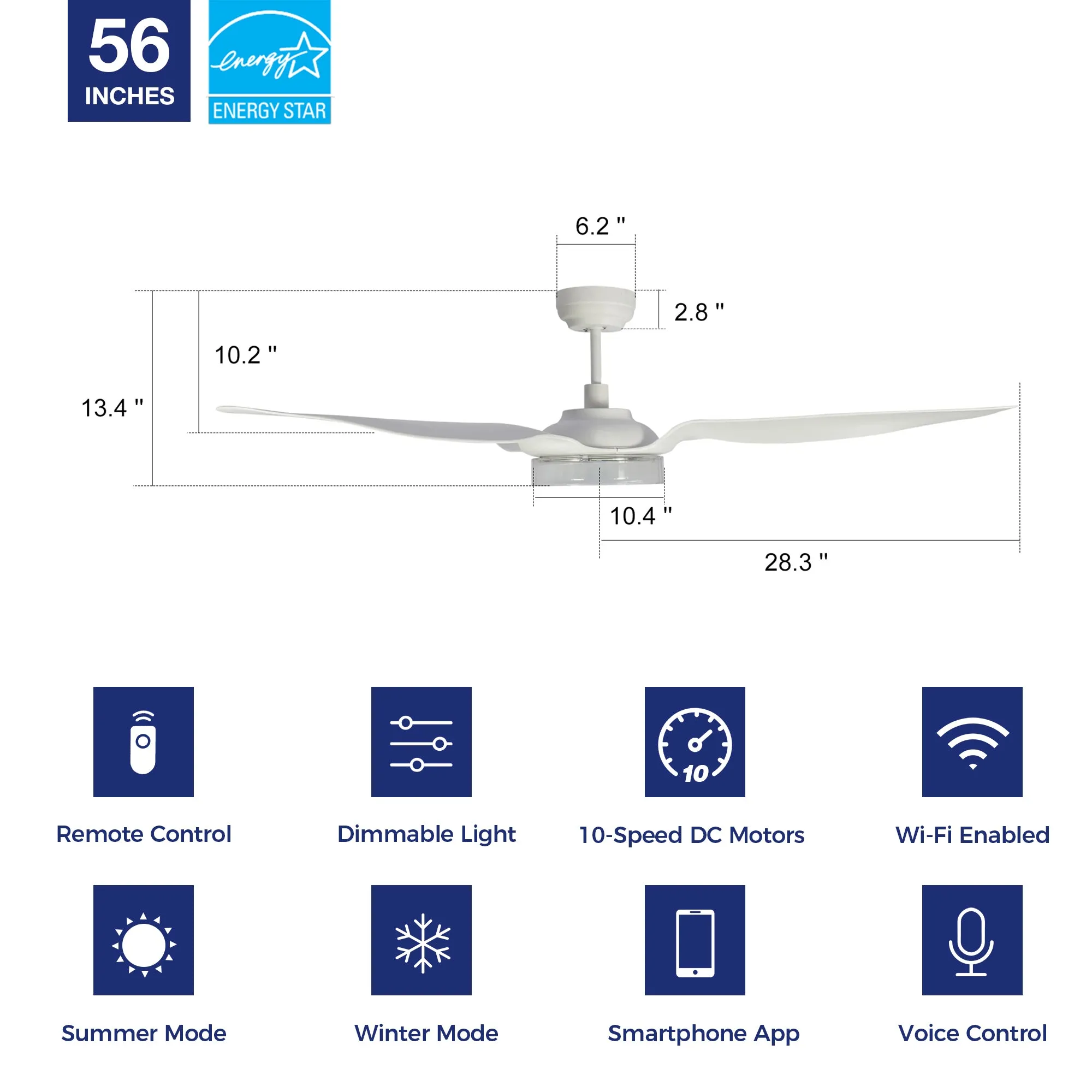 Icebreaker 56 inch Smart Ceiling Fan with LED Light and Remote