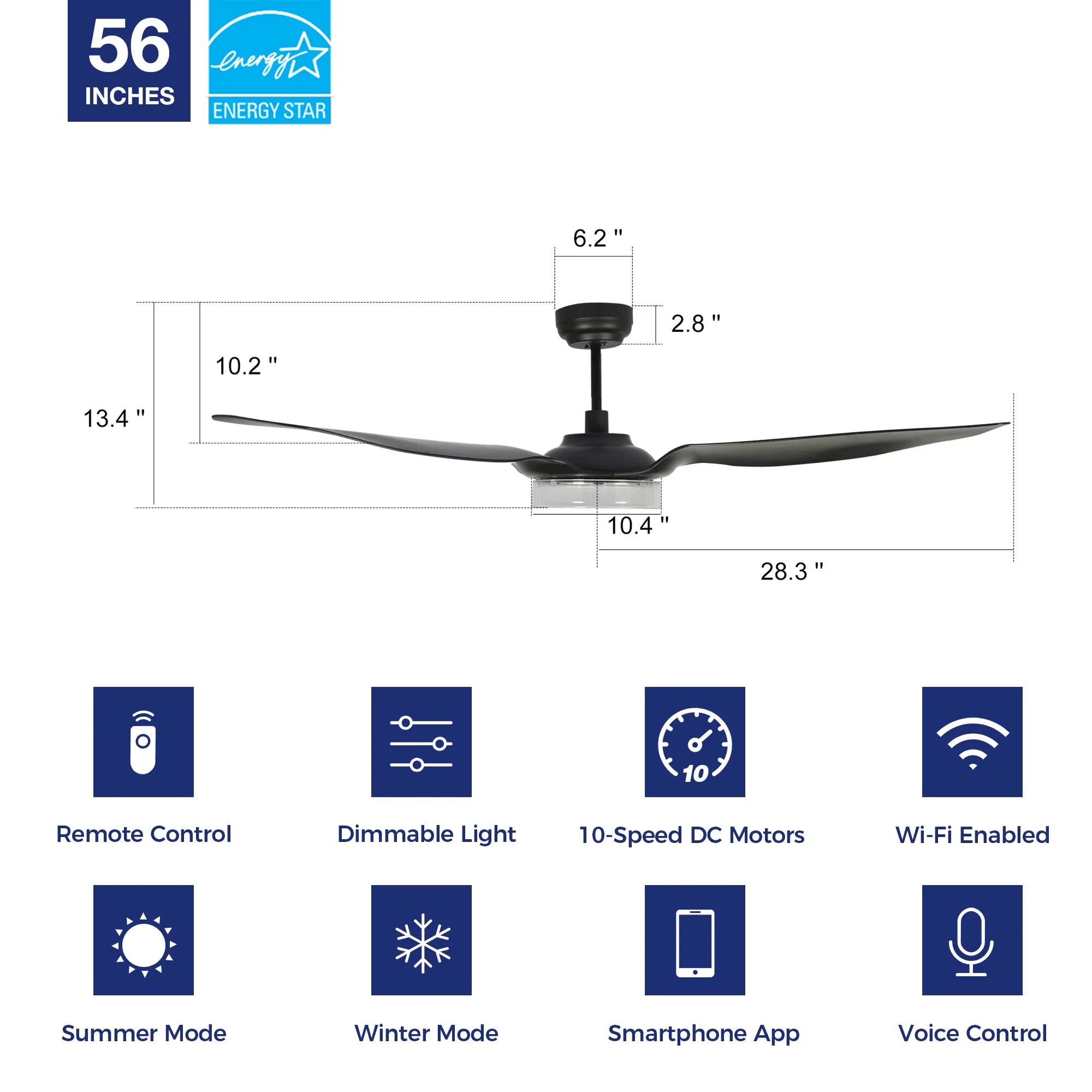 Icebreaker 56 inch Smart Ceiling Fan with LED Light and Remote