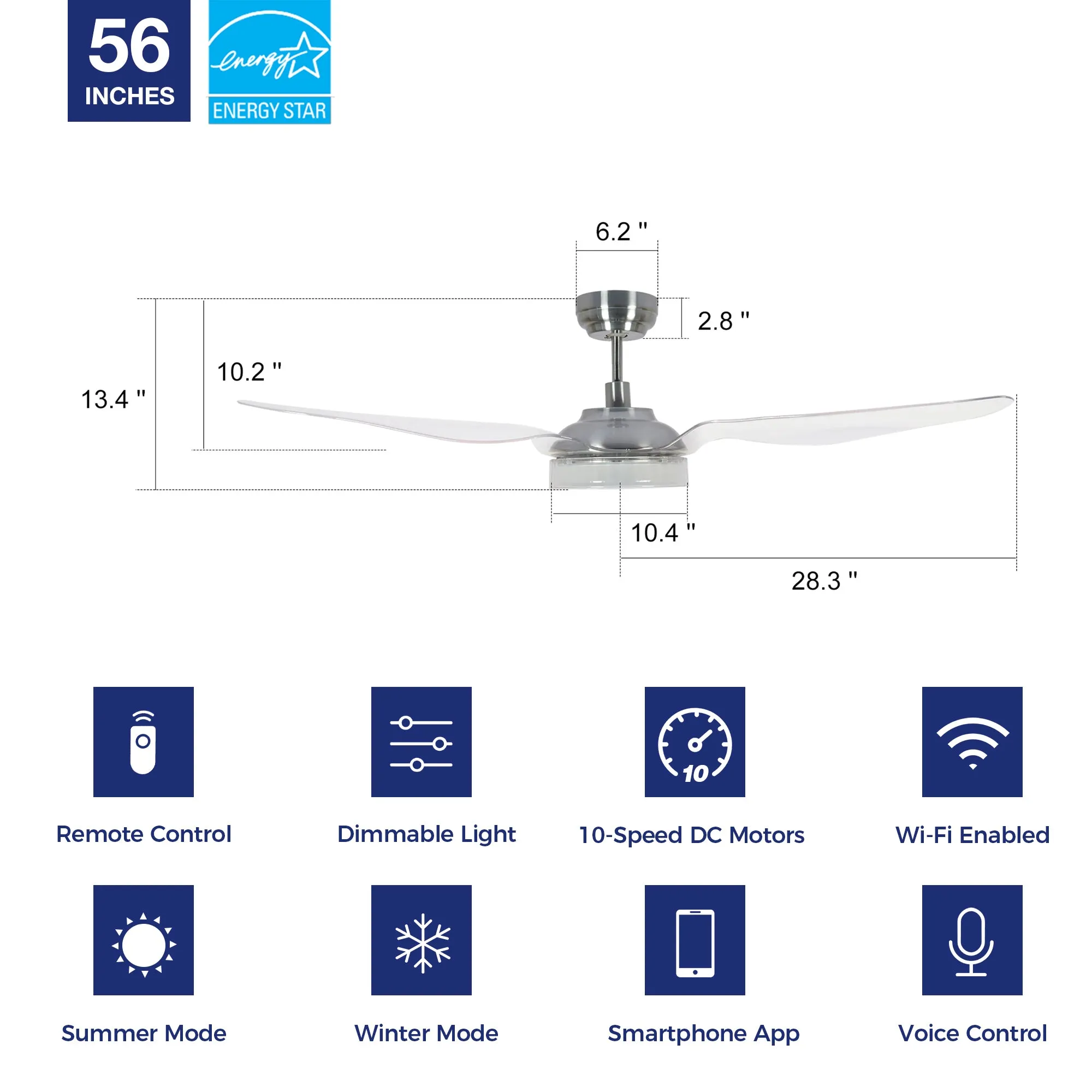 Icebreaker 56 inch Smart Ceiling Fan with LED Light and Remote