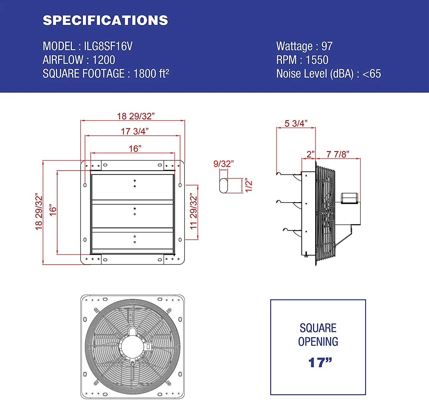 ILG8SF16V - iLIVING 16 Inch Variable Speed Shutter Exhaust Fan, Wall-Mounted