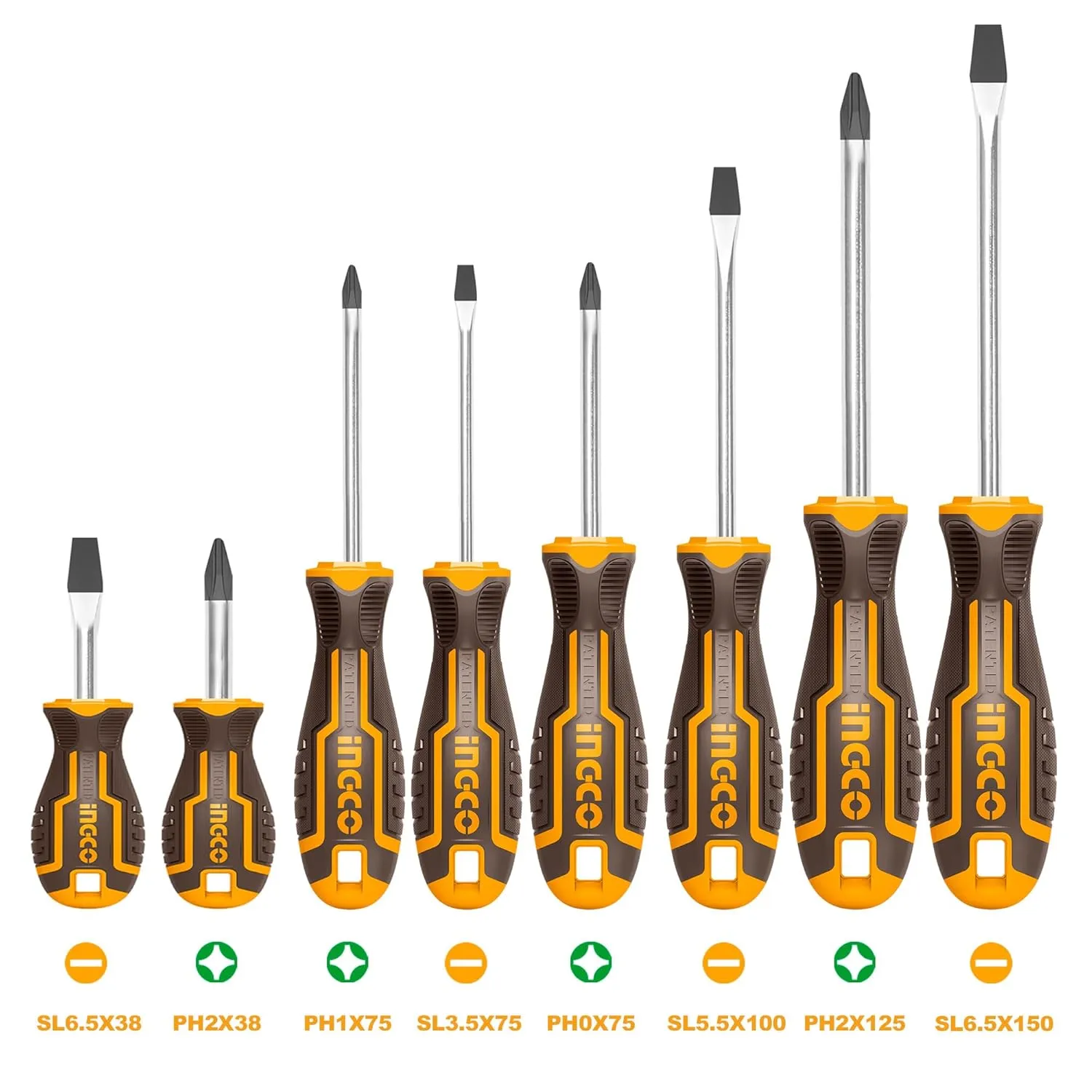 INGCO 8 PCS Screw Driver Tool Set Kit, CR-V Screwdriver Set for DIY Household Repair, INGCO Design Handle, CR-V