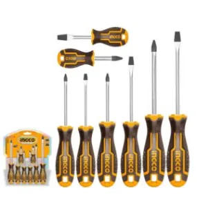 INGCO 8 PCS Screw Driver Tool Set Kit, CR-V Screwdriver Set for DIY Household Repair, INGCO Design Handle, CR-V