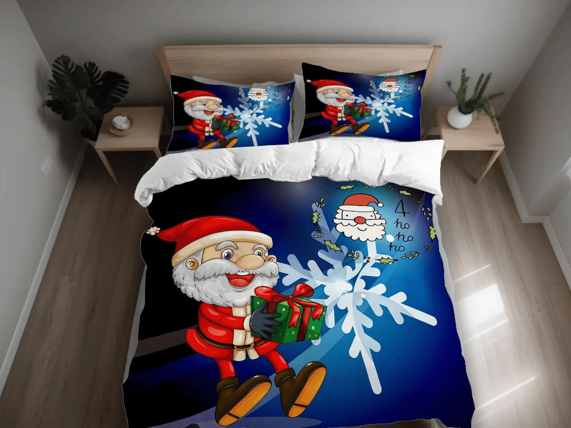 Joyful Santa Claus Christmas bedding & pillowcase holiday gift duvet cover king queen twin toddler bedding baby Christmas farmhouse decor