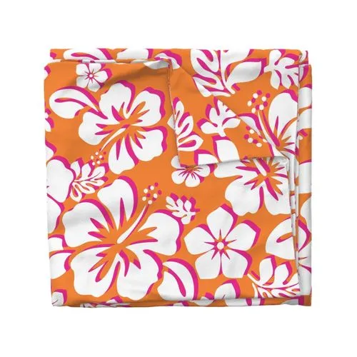 Juicy Orange, White and Surfer Girl Pink Hibiscus and Hawaiian Flowers Duvet Cover - Medium Scale