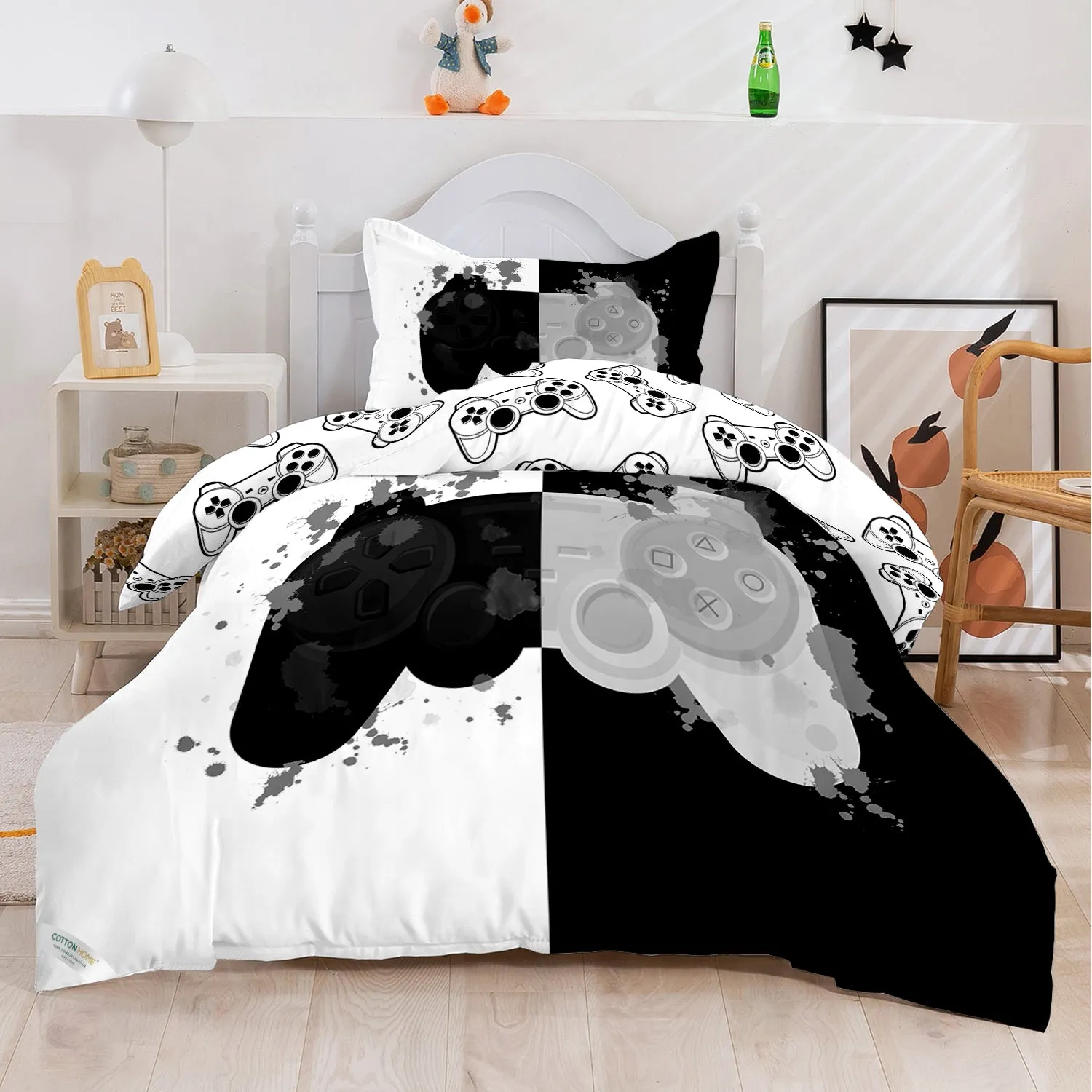 Kids Duvet Cover Set 3 Pcs - Joystick Print | 135x220cm | Microfiber | Cotton Home