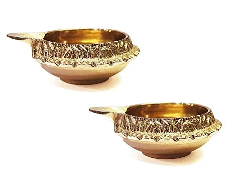 KUBER Diya. Pure Virgin Brass Diwali Puja Diya. Indian Pooja Oil Lamp Dia. 2.5 Inch Deepawali Diya/Oil Lamp/CandleTea Light Holder/Diwali Christmas Decoration ndian Gift Items (02 PC)