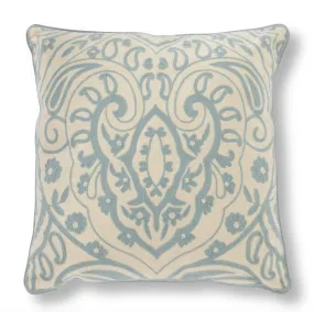 Light Blue & Beige Damask Embroidered Pillow