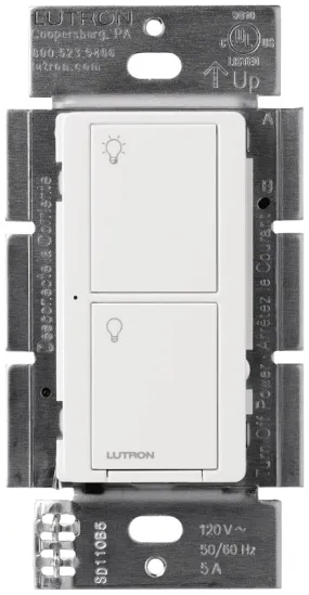 Lutron Caseta PD-5ANS-WH-R Smart Lighting Neutral Switch, 120 V, White :EA: QUANTITY: 1